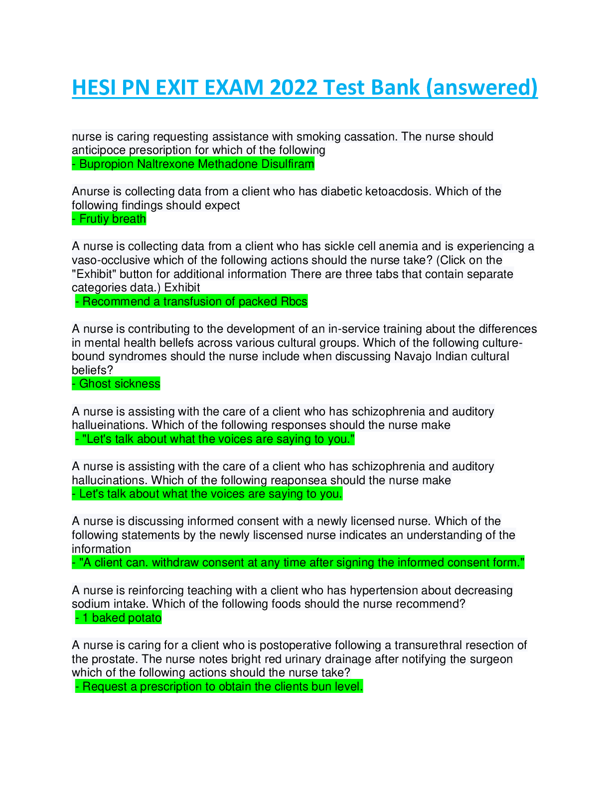 Preview image for PN-ATI EXIT HESI QBANK; QUESTIONS AND ANSWERS (UPDATED FALL 2022/2023)